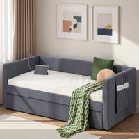 Upholstered Daybed With Trundle, Usb Port And Side Pockets by Latitude Run