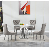 Round Dining Table Set, White Faux Marble Dining Table & Velvet Chairs with Stainless Steel Pedestal, 44.88" Dining Room Table and Chairs Set, Circle by Everly Quinn