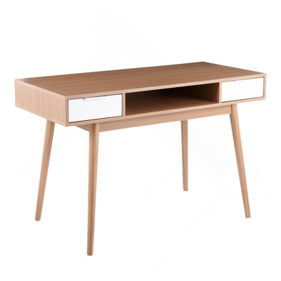 Pebble Contemporary Double Desk in Natural Wood with White Wood Drawers by George Oliver