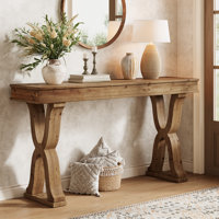 63-inch Solid Wood Console Table, Farmhouse Narrow Entryway Table With X-shaped Legs,  Long Sofa Table by Millwood Pines