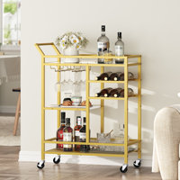 3-tier Serving Bar Cart With Mirrored Top Beverage Cart With Wine Rack And Glass Holder Drink Cart With Wheels by Mercer41
