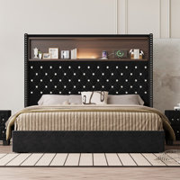 Luxurious Full Size Velvet Tufted Soft Bed Frame with USB Port and Night Light - 52
