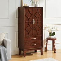 Tall Pantry Sideboard Cabinet, Geometric Walnut Storage Console, Modern Buffet for Kitchen, Entryway, Living Room, White by Ebern Designs