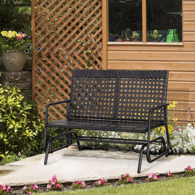 Patio 2-Person Wicker Glider Bench Rocking Chair, All-Hand Woven PE Rattan With Ergonomic Design For Outdoor Relaxation by Latitude Run