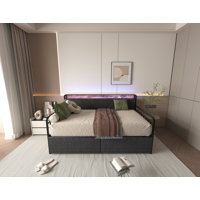 Twin Daybed with Drawers, Sturdy Metal Frame, Upholstered Headboard & Charging Station, Guest Bed, Black