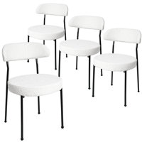 White Boucle Dining Chairs - Armless Accent Chairs With Curved Backrest & Black Metal Legs, Set Of 4 by George Oliver