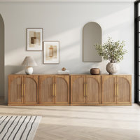 Set of 2 65" Sideboard with Double-Arc Wood Doors and Adjustable Shelves, Ebony by Latitude Run