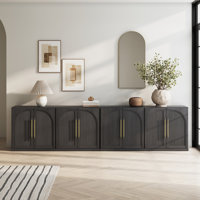 Set of 2 65" Sideboard with Double-Arc Wood Doors and Adjustable Shelves, Ebony by Latitude Run