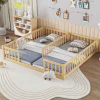 Double Twin Floor Bed With Fence, Guardrails, Montessori Floor Bed Without Door For Girls Boys, No Box Spring Need by Ebern Designs