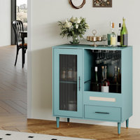 Freestanding Wine Bar Cabinet & Coffee Bar with Wine Rack, Modern Liquor Cabinet with Storage Sideboard Buffet with Tempered Glass Door & Drawers & Gl by 17 Stories