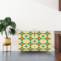 Sideboard Buffet Cabinet with Storage 50s Mid Century Modern colorful Retro vintage abstract with 2 Doors for Living Room and Kitchen