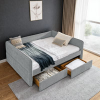 Queen Size Daybed with Trundle: Upholstered Tufted Sofa Bed, Storage Drawers, Boucle Fabric, Beige (88"x65.5"x29.5") by Latitude Run