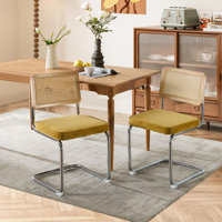 Modern Velvet Dining Chairs Set Of 2, Rattan Back & Chrome Base,Oliver Green by George Oliver