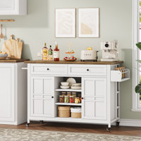 Rolling Kitchen Island with Wheels and Large Countertop, Spicy Rack, Towel Rack and Drawers
