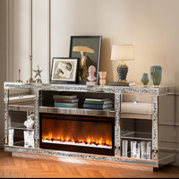 Mirrored TV Stand with Electric Fireplace, Drawers and Storage Space, Modern Entertainment Center with Crushed Diamond by Latitude Run