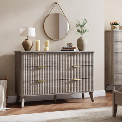 Fluted Dresser with 6 Deep Drawers, 47.2" Tall Chest of Drawers with Faux Marble Top by Ebern Designs