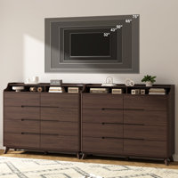 Dresser For Bedroom With 8 Drawers, 55" Large Dresser & Chest Of Drawers With Charging Station, Wood Closet Clothes Storage Tall Dressers Organizer Fo by Winston Porter