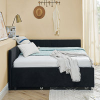Full Size Daybed With Trundle, Upholstered Tufted Sofa Bed Frame With Comfortable Backrest, Day Bed by Latitude Run