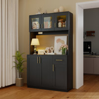 71" Kitchen Hutch Storage Cabinet With Charging Station & Microwave Shelf, Wood Storage Pantry Cabinet With Adjustable Shelves by Gracie Oaks