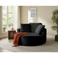 Oversized Round Chair Lounge Chaise Indoor, 55.1-Inchupholstered Corduroy Deep Seat Cloud Large Circle Sofa Chair, No Assembly Required, Round Boneles