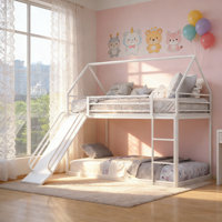 Twin Over Twin Metal Frame Kids Bunk Bed With Slide & Ladder by Isabelle & Max