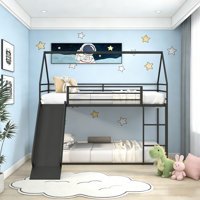 Twin Over Twin Metal Frame Kids Bunk Bed With Slide & Ladder by Isabelle & Max