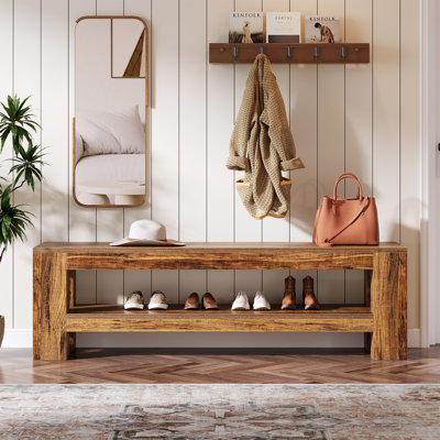 59" Wooden Entryway Bench With Storage Shelf by Ebern Designs