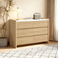 47.2” Hazel Oak 6-Drawer Dresser with Faux Marble Top, Durable Manufactured Wood by Wade Logan