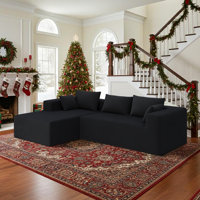 111" Cloud Sectional Couch With Corduroy Upholstered Chaise Lounge - No Assembly Required, Deep Seat Could Plush Boneless Sofa With 3 Back Pillows And by George Oliver