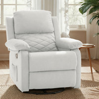 360° Swivel Recliner Chair, Small Rocker Chair for Small Spaces, Upholstered Fabric Glider Recliner Nursery Chair with Side Pockets