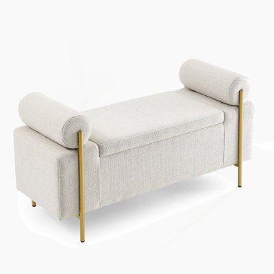 Upholstered Linen Storage Bench With Cylindrical Arms And Iron Legs by Latitude Run