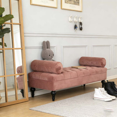 Bedroom Bench,Bench for End of Bed,Velvet Upholstered Bench with 2 Detachable Pillows,Comfy Upholstered Footstool,Ottoman for Bedroom,Living Room, Ent by Latitude Run