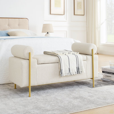 Upholstered Velvet Storage Bench With Cylindrical Arms And Iron Legs by Latitude Run