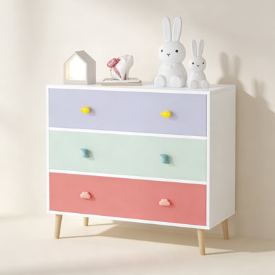Kids 3 Drawer Dresser, Baby Nightstand for Bedroom, Storage Cabinet for Toddler Child for Living Room, Toddler Room, Nursery, Closet by Ebern Designs