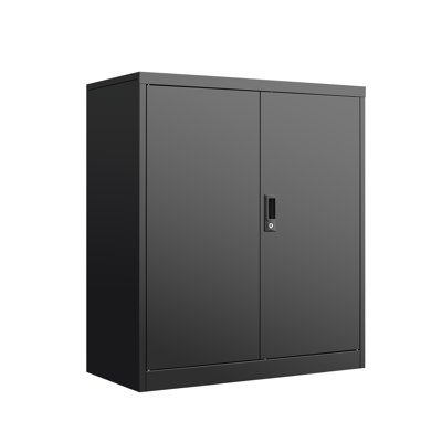 Storage Cabinet With Door Locks And Adjustable Shelves For Home Office Use, Black Steel Filing Lock Rod Handle Lock, Easy Storage, 3 - 4 Shelves, 15.8 by Ebern Designs