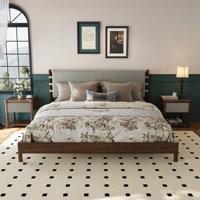 Modern King Bed Frame Set With 2 Nightstands, Light Gray Wood Platform Bed With Headboard And Matching Bedside Tables For Bedroom by Red Barrel Studio
