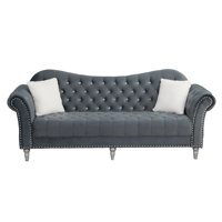 87" Velvet Sofa, Chesterfield Sofa With Rolled Arm And Solid Wood by House of Hampton