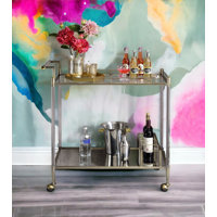 Cirro Antique Mirror & Wire Brass Finish Serving Cart by Mercer41