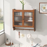 24.8"Glass Door Vintage Double Door Wall Cabinet With Three Tiers Of Storage With Towel Rack,For Bathroom, Kitchen,Dining Room by Ophelia & Co.