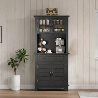 72 in Tall Kitchen Pantry Cabinet, Kitchen Hutch Bar Cabinet with Microwave Stand, Cupboard with Drawers Glass Doors for Dining Room