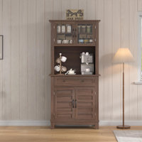 72 in Tall Kitchen Pantry Cabinet, Kitchen Hutch Bar Cabinet with Microwave Stand, Cupboard with Drawers Glass Doors for Dining Room by Ebern Designs