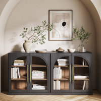 65" Arched Sideboard with Glass Door and Adjustable Shelves, Ebony by Latitude Run