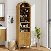 71" Tall Arched Cabinet With Doors, Solid Wood Legs, Adjustable Shelves For Vertical Storage, Narrow Arched Storage Bookcase, Space Saving Organizer F by Latitude Run