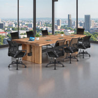 Solid Wood Conference Table with 9 Black Office Chairs Set by Latitude Run