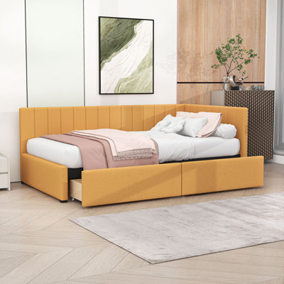 Twin-Size Linen Upholstered Daybed with Dual Storage Drawers by Lark Manor