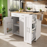 46" Kitchen Island With 3 Tier Pull Out Cabinet Organizer, Rolling Kitchen Cart With Drop Leaf, Kitchen Storage Cart With Towel Rack, 2 Drawers And by Latitude Run