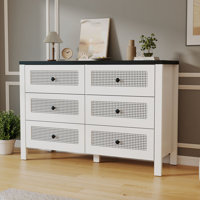 6 Drawer 47" W Wood Modern Double Dresser, Fluted Design Wood Wide Chest by Mercer41