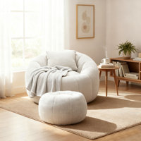 Cloud-Like Memory Foam Bean Bag Chair & Ottoman Set Soft Fabric Lounger with Pillow for Living Room/Playroom by Latitude Run