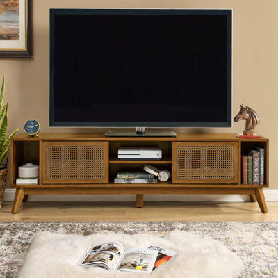 67.9 Inch Mid Century Modern Rattan TV Stand For Tvs Up To 75", Entertainment Cabinet, Media Console For Living Room Media Room, Solid Wood Feet & Rat by Dakota Fields