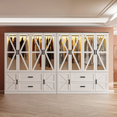 Vintage Style Oversized Armoire With Glass Doors & Built-In Lighting by Latitude Run